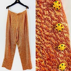 CHANEL BOUTIQUE VTG SILK LUREX METALLIC PANTS